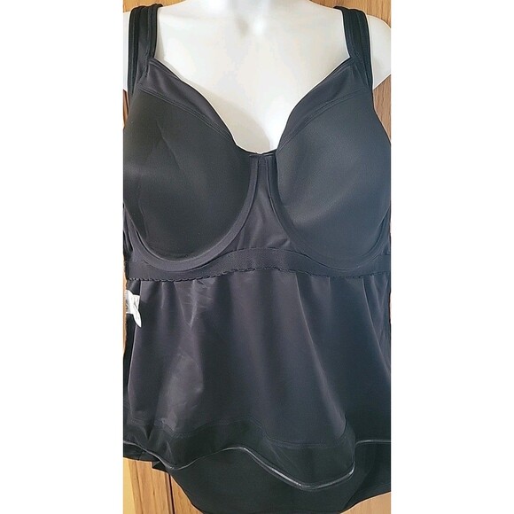 Lands' End Swim Top Black 22W Wrap Front Tankini 2X Solid Tummy Control S1009 - Picture 5 of 5